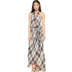HAUTE HIPPIE Black Ivory Plaid Silk Maxi Dress S